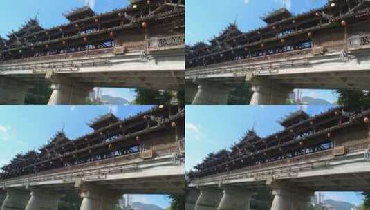 近景拍摄湖北省恩施州宣恩县侗族风雨桥高清在线视频素材下载