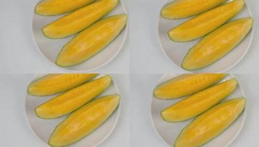 切开的新鲜哈密瓜食品美食水果4k高清在线视频素材下载