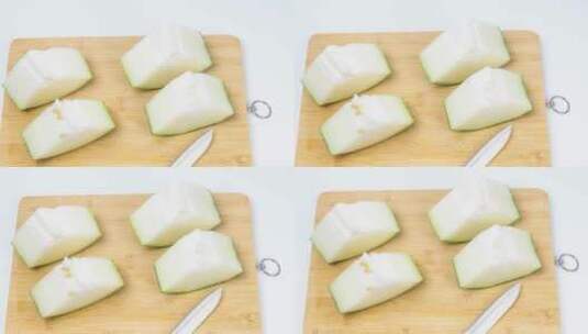 新鲜冬瓜切片烹饪红烧4k高清在线视频素材下载