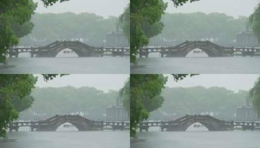 142 杭州 古建筑 下雨天 小溪 树枝  廊桥高清在线视频素材下载