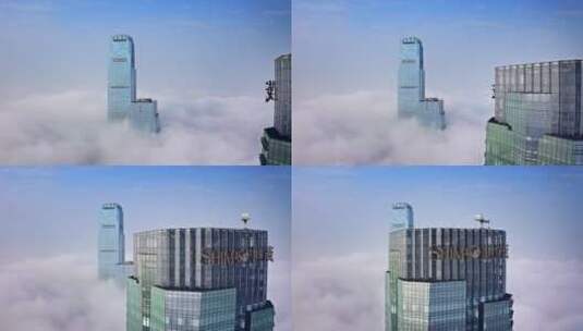 云雾上的长沙国金大厦高清在线视频素材下载