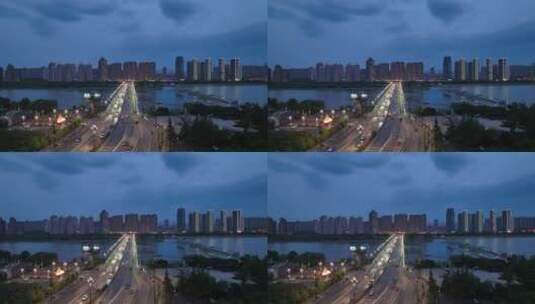 4k城市洛阳河流航拍蓝调时刻城市夜景高清在线视频素材下载