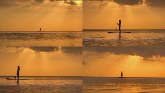 夕阳下一个人划独木舟-励志高清在线视频素材下载