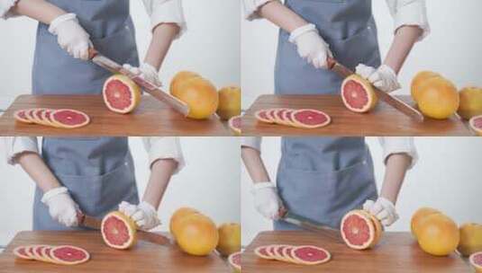 水果刀切西柚高清在线视频素材下载