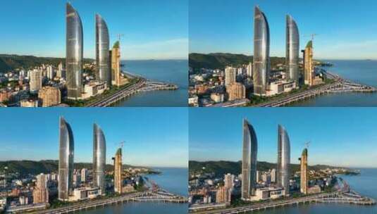 4K航拍厦门世贸金融中心双子塔9高清在线视频素材下载
