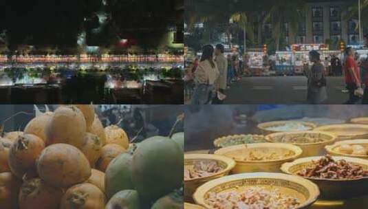 4K航拍海大南门夜市美食小吃高清在线视频素材下载