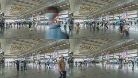 南京南站发出层人流延时高清在线视频素材下载