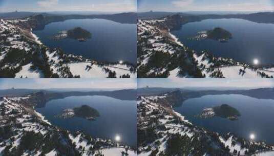 航拍的火山口湖泊景观高清在线视频素材下载
