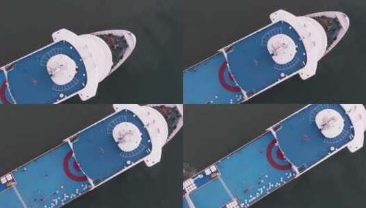 航拍俯瞰威海湾的侨乡号游轮高清在线视频素材下载