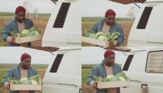 搬运蔬菜的农民高清在线视频素材下载