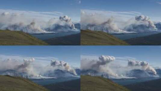 火山喷发冒出的烟雾天际线景观高清在线视频素材下载