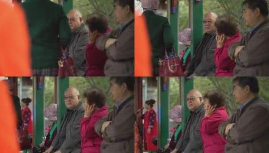 北京什刹海唱戏老年人休闲娱乐长廊高清在线视频素材下载
