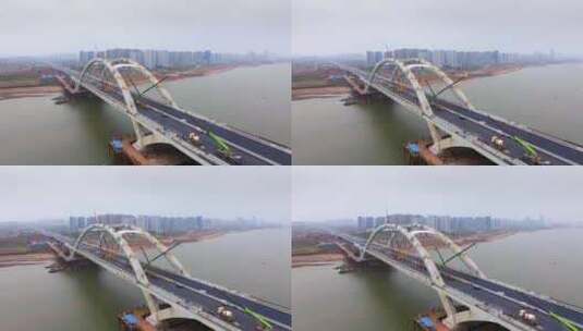 南昌复兴大桥建设施工现场高清在线视频素材下载