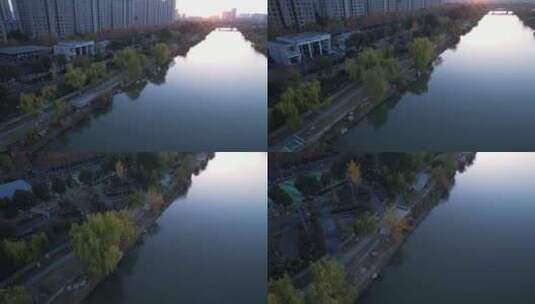 南京江宁外港河体育公园航拍高清在线视频素材下载