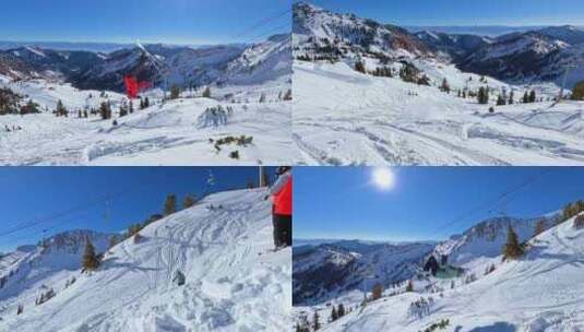 滑雪空翻户外滑雪极限运动雪山阳光蓝天白云高清在线视频素材下载