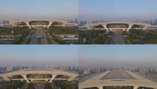 杭州火车东站夕阳风光航拍高清在线视频素材下载