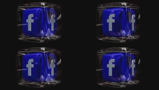 在玻璃立方体中旋转Facebook徽标，高清在线视频素材下载
