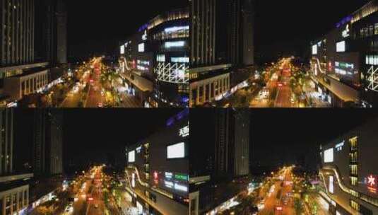 杭州钱塘新区高沙路车辆车流夜景航拍高清在线视频素材下载