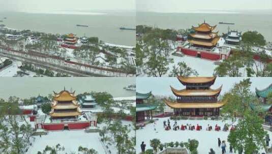 湖南岳阳楼雪景高清在线视频素材下载