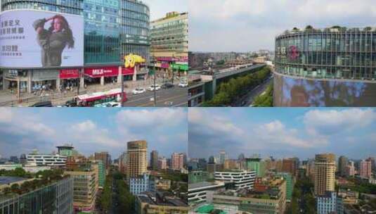 杭州西湖龙翔桥商圈风景航拍视频素材高清在线视频素材下载