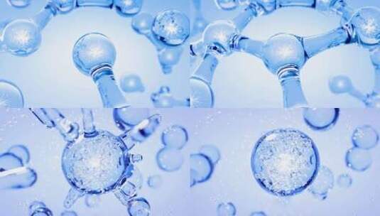 【原创】蓝色水精华融合玻尿酸水珠细胞分子高清在线视频素材下载