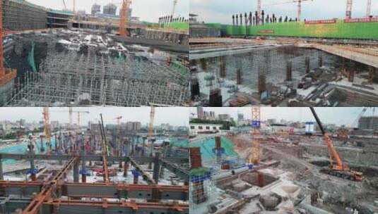 航拍广州白云火车站的施工现场全景高清在线视频素材下载