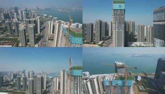 城市高楼施工现场吊塔航拍高清在线视频素材下载