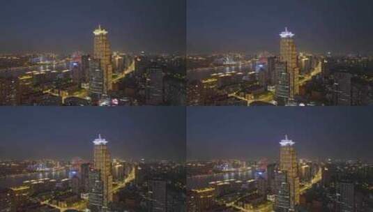 上海国际航运金融大厦夜晚夜景航拍高清在线视频素材下载