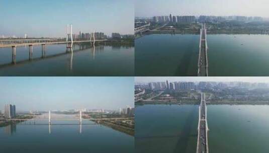 湖南湘潭湘江三桥交通航拍高清在线视频素材下载