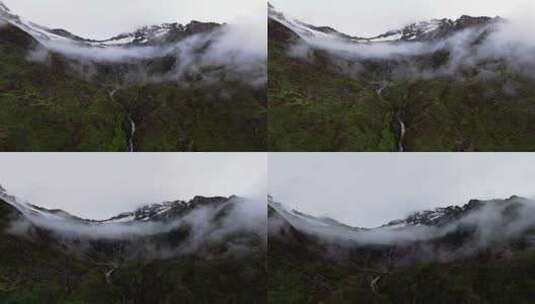 阿坝州小金县小二普牧业村结斯沟的雪山瀑布高清在线视频素材下载