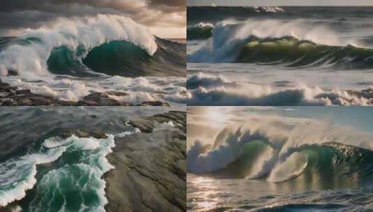 海浪翻滚乘风破浪海洋巨浪浪花波涛汹涌高清在线视频素材下载