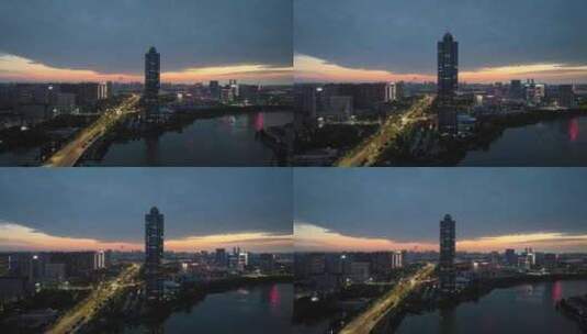 武汉金山大道与欧亚广场写字楼的晚霞天空高清在线视频素材下载