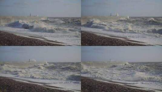 海浪，海，碰撞，灯塔高清在线视频素材下载