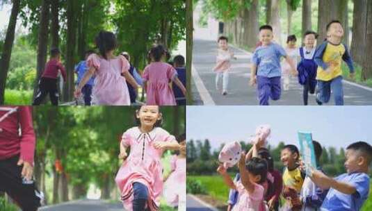 孩子奔跑幸福奔跑山区孩子留守儿童高清在线视频素材下载