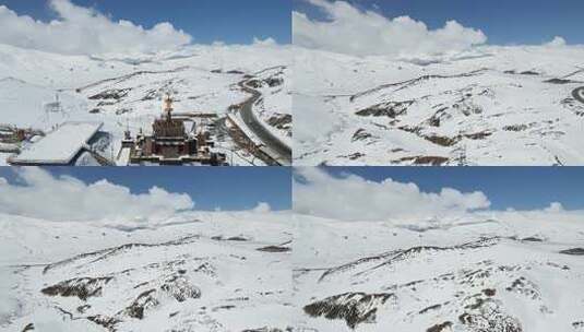 青海拉脊山蓝天白云雪山航拍视频高清在线视频素材下载