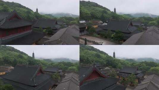 宁波天童寺航拍，寺庙航拍高清在线视频素材下载