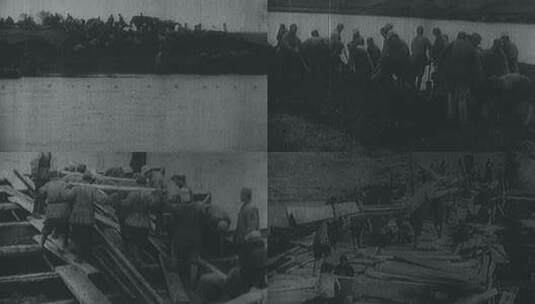 解放战争三大战役解放军舟桥部队架设浮桥高清在线视频素材下载