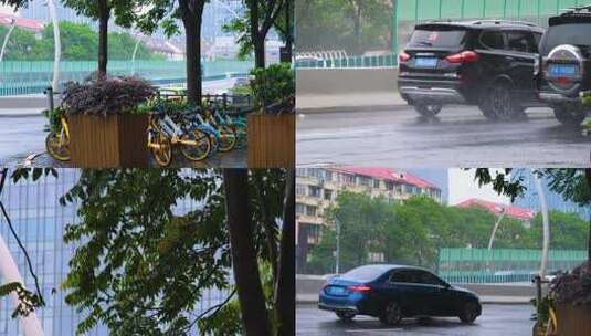 城市马路道路下雨天雨水雨滴街景街道街头风高清在线视频素材下载