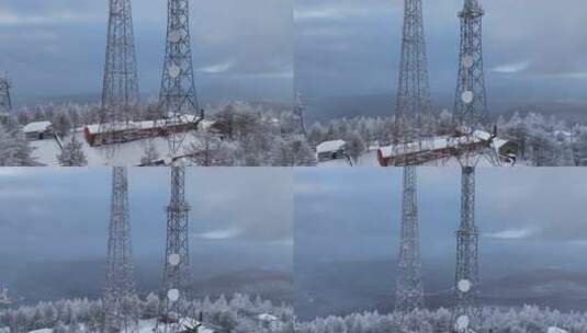 寒冬山巅雪林大兴安岭微波站高清在线视频素材下载