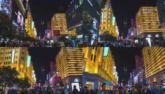 上海南京东路步行街夜景4k移动延时高清在线视频素材下载