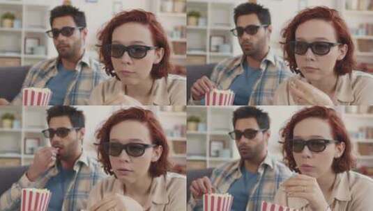 情侣戴着眼镜看电影高清在线视频素材下载