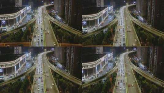4k航拍武汉城市立交通枢纽车流夜景高清在线视频素材下载