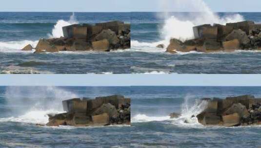 海浪冲击着巨石高清在线视频素材下载