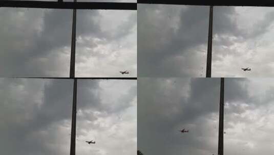 窗外雨天飞行的飞机高清在线视频素材下载