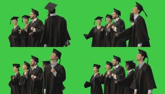 毕业学生在绿背景上表演高清在线视频素材下载