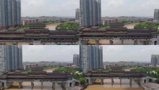 侗族特色风雨桥建筑航拍高清在线视频素材下载