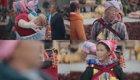 少数民族视频云南德宏傈僳族背小孩的妇女高清在线视频素材下载