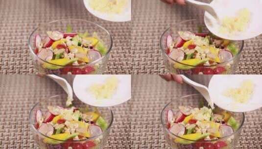 自制健康沙拉酱制作沙拉高清在线视频素材下载