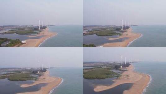 飞向风力大风车海边沙滩01高清在线视频素材下载