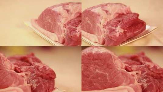 【镜头合集】一块红色猪肉高清在线视频素材下载